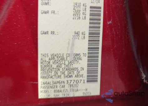 2015 Nissan Altima 2.5 S from USA, damaged, VIN 1N4AL3AP6FN377071